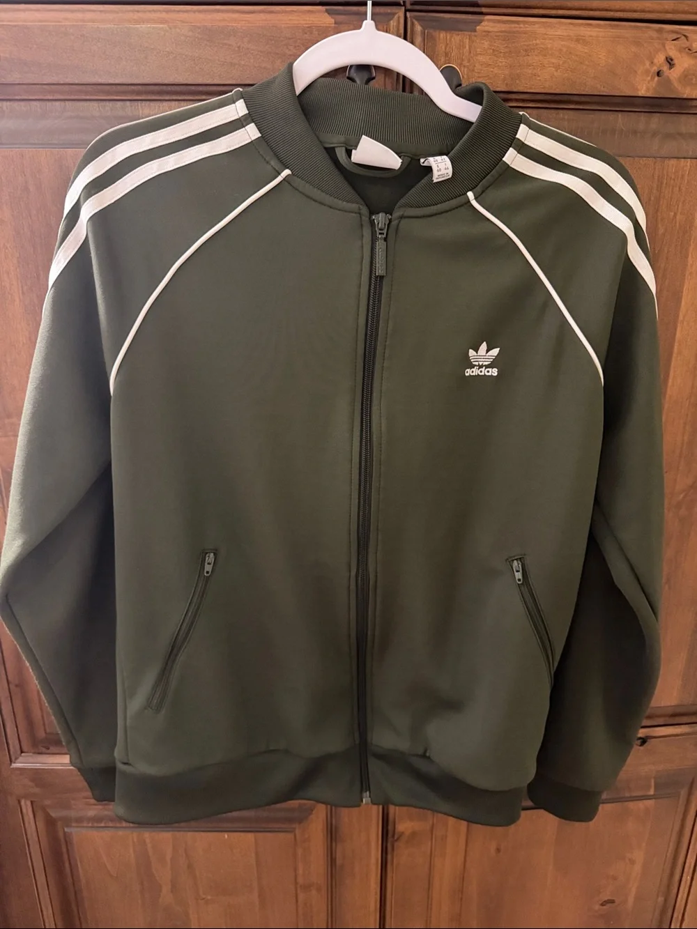 adidas Olive Track Jacket with White Stripes
